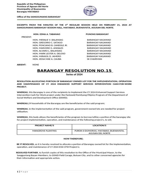 RESOLUTION NO. 15 .